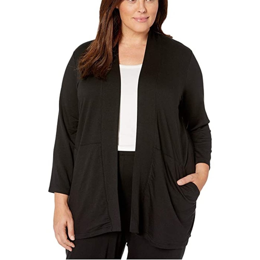Eileen Fisher Black Open-Front Long Cardigan